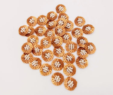 10 Bronze Sequins and Pearls Tiny Round Appliques, Beaded Applique, Headband Applique